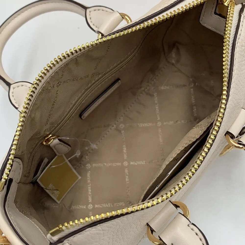 Michael Kors Carine Extra-Small Pebbled Leather Satchel Crossbody  Light Cream